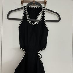 NWT NEW Stradivarius Cotton Cut-Out Black Dress with Contrast Stitch XS
