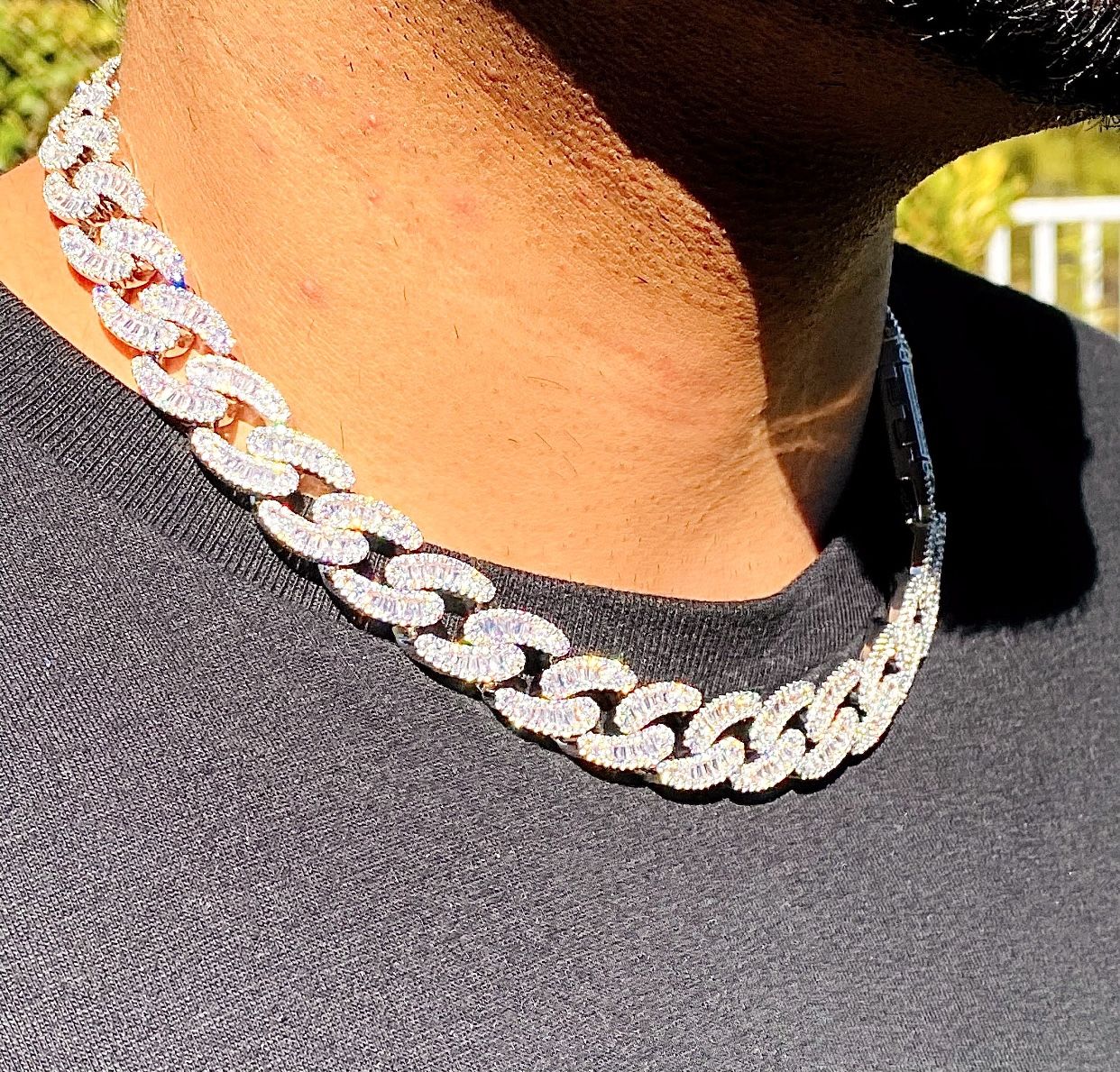 Men's Designer Link Chain Necklace 14K White Gold 5X Layered