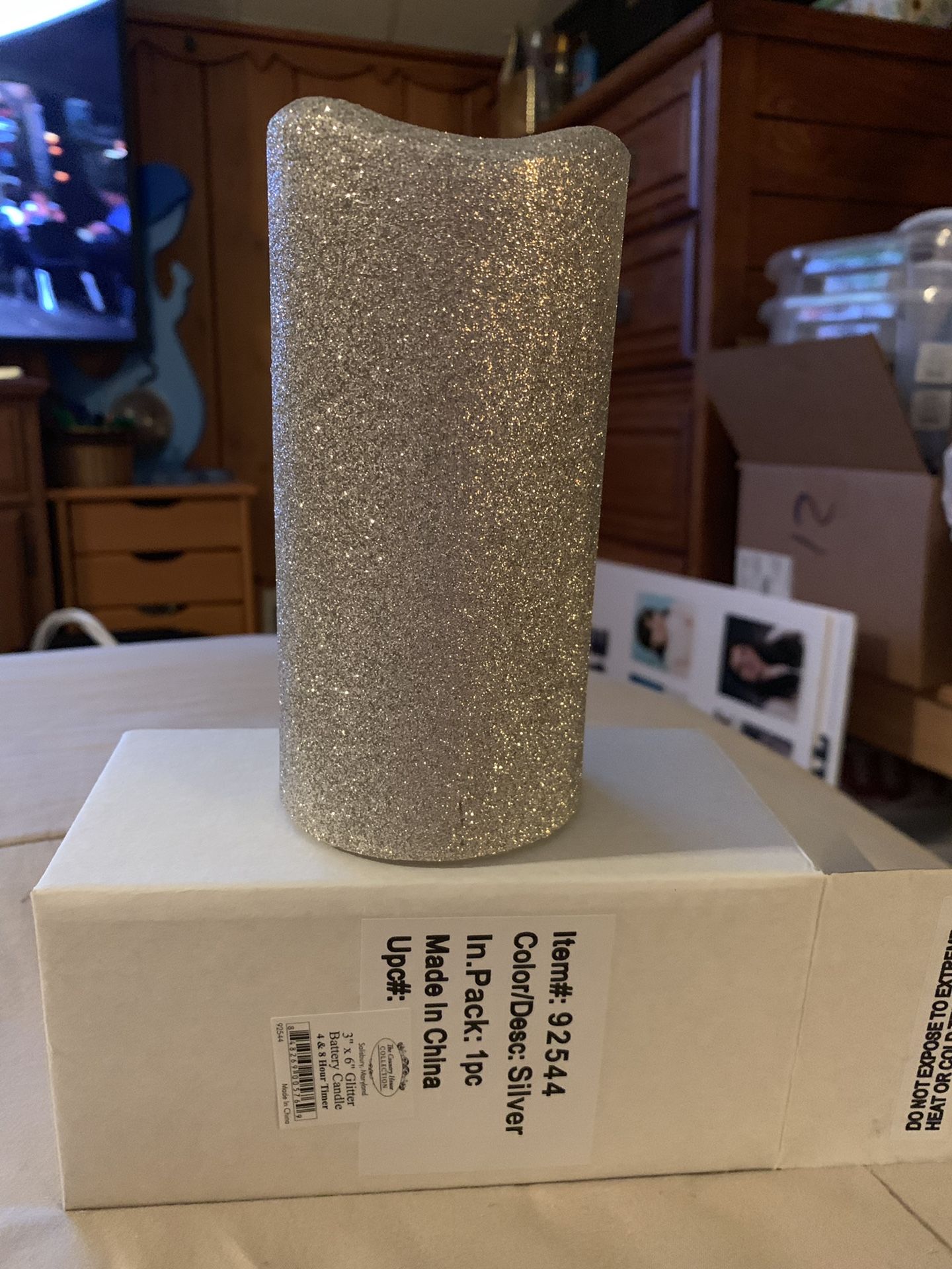 Silver Glitter Battery Operated Candles