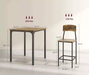 HOMCOM 3 Piece Pub Table and Chairs, Small Kitchen Table and Chairs, Square Dining Table with 2 Stools, Rustic Brown and Black