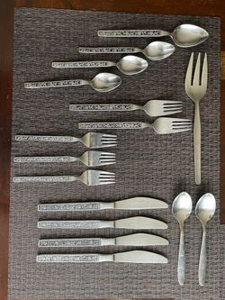 16 Pieces / 13 Interpur Mexicali Rose Stainless Steel Japan Spoons Forks Knives