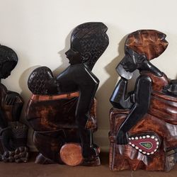 Handmade African Ghana Tribal Mask Carved Wood Wall Art Collectible Decor set of 5 all large over 17”