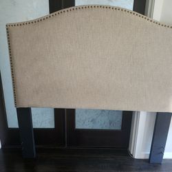 Upholstered Beige Headboard (Queen/Full) – Nailhead Trim