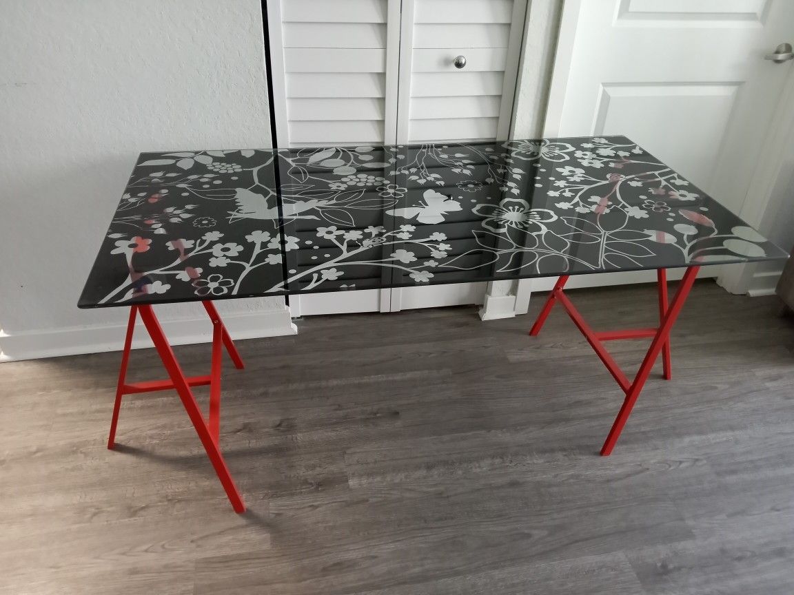 Perfect Condition IKEA GLASS TOP TABLE/DESK VIKA GLASHOLM LERBERG..32x59 Inches Glass Table...(new 165$)