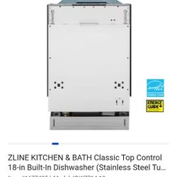ZLINE KITCHEN & BATH Classic Top Control 18-in Built-In Dishwasher with Blue panel.