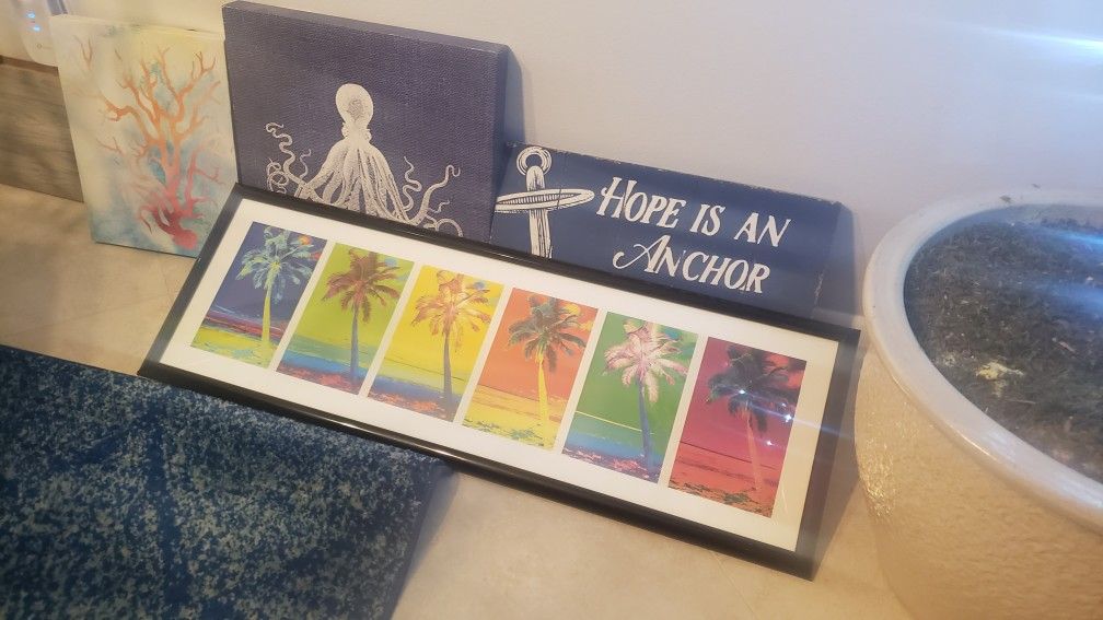 Coastal Beach art, wall decor will sell all 9 pieces for $100 firm or $5 to $20 per