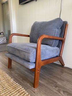 Dark Gray Corduroy Fabric Upholstered Solid Wood Arm Chair, Accent Chair with Pillow for Living Room Bedroom