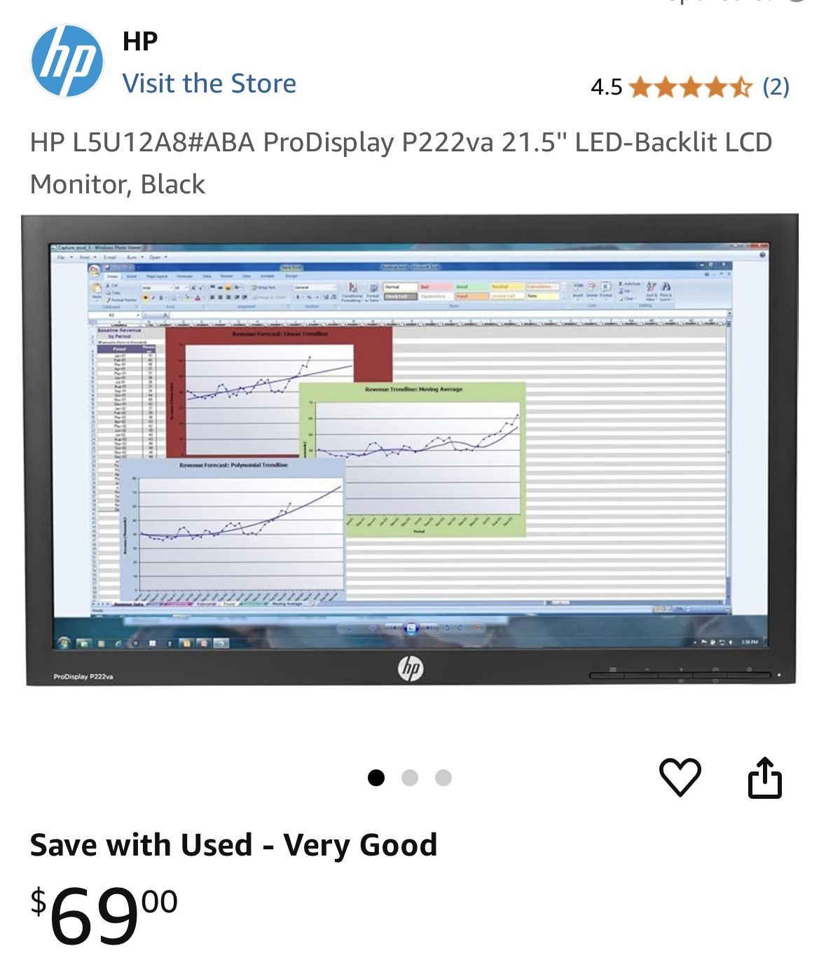 HP Pro Display P222va 21.5-Inch Screen LED-Lit Monitor (2 Available)