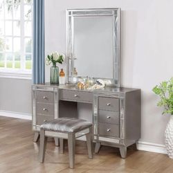 Coaster Furniture - Leighton Metallic Mercury Vanity Desk and Stool with Mirror