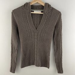 OLD NAVY Y2K Brown V Neck Bella Swan Elena Gilbert Fitted Stretch Sweater Hoodie