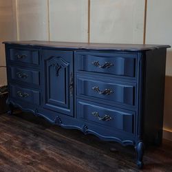 Long Navy BLUE FRENCH PROVINCIAL Dresser Buffet Credenza