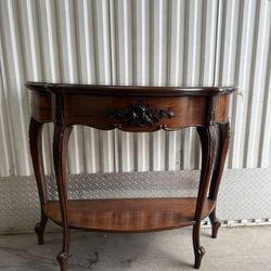 French-Style Rosewood Console Table – Cabriole Legs, Drawer + Lower Shelf