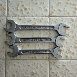 Vintage Made In U.S.A. Forged Steel Open End Metric Wrench Set 12mm-17mm