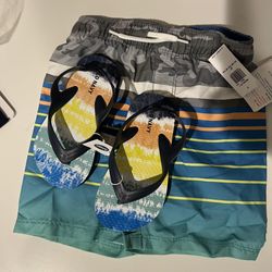Boys Swimming Trunks, And Sandals