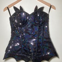 Sexy Batgirl Costume (DC Comics) - Black Sequins Corset - Small/Medium