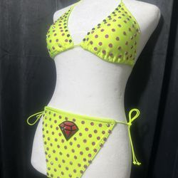 Exotic Dancewear Rhinestone Barbie Bikini Neon Green Pink