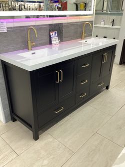 72”  Bathroom Vanity Cabinet New Solid Wood Fully Assembled Softclose Drawers Doors White Top sink Integrated Ready for Pick Up Today 