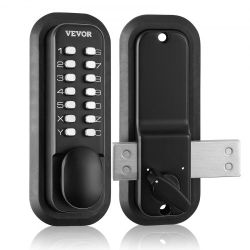 Mechanical Keyless Entry Door Lock, 14 Digit Keypad, Outdoor Gate Door Locks Set with Surface-mounted Latch, Water-proof Zinc Alloy, Keypad and Knob, 