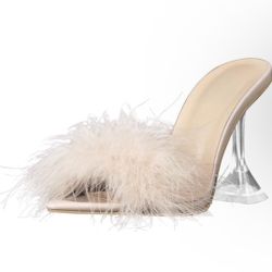 Slippers High Heels Sandals Fur Transparent! Meant for outdoor use!