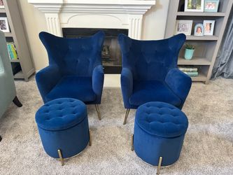 2 Conrado Upholstered Wingback Chairs With Ottoman