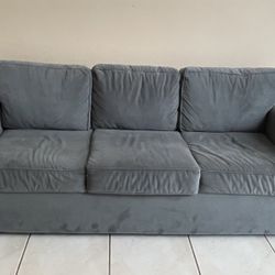 Blue Microfiber Pull Out Sofa and Pull Out Love set