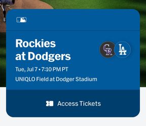 Dodgers vs Rockies july7 @7:10pm TIX