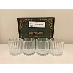 New In Box Set of 4 Combler Crystal Old-Fashioned Whiskey Glasses 10oz