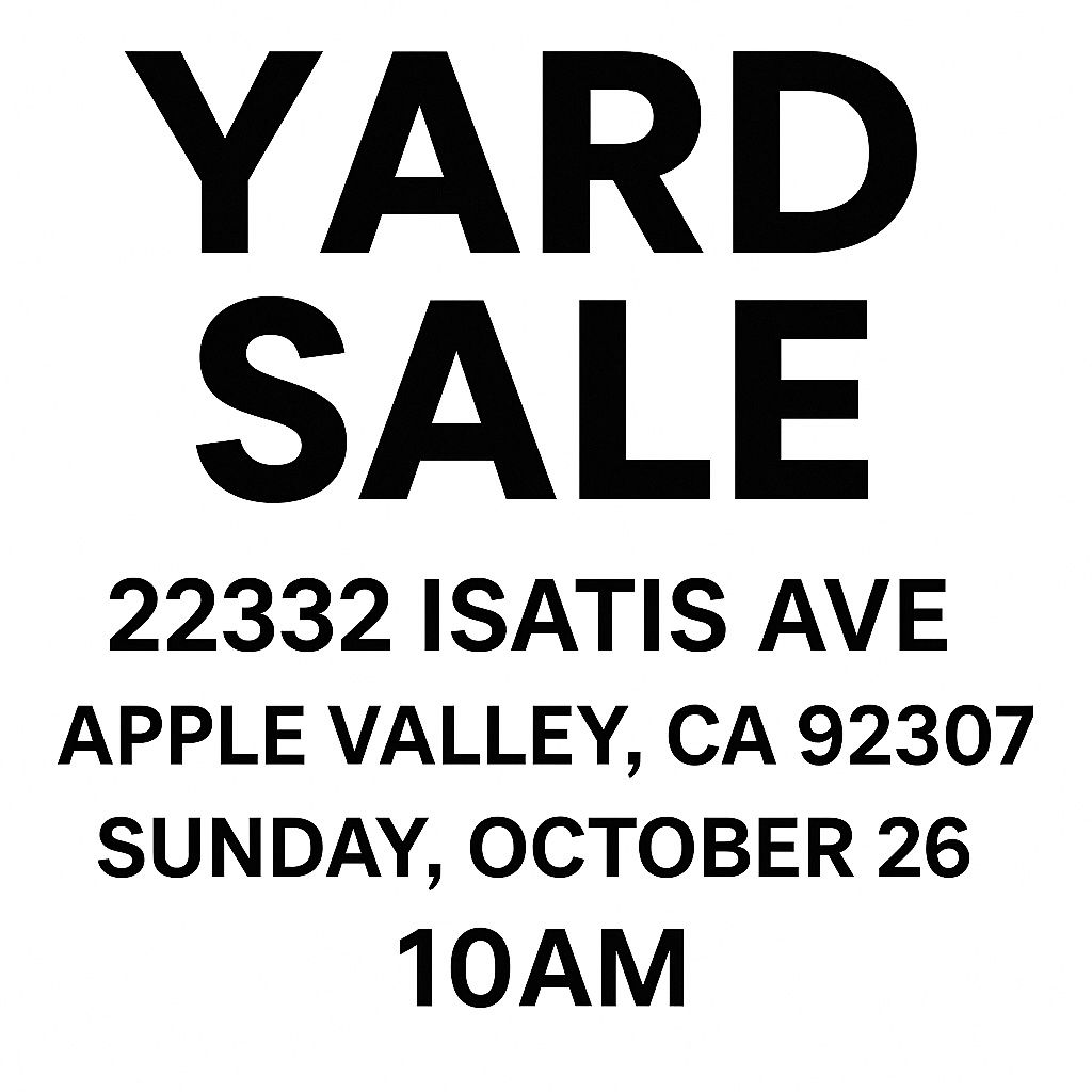  YARD SALE – SUNDAY OCTOBER 26 @ 10AM!