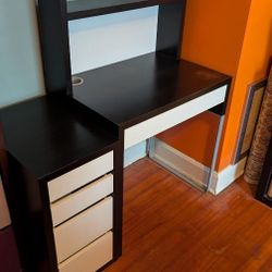  Black and White IKEA Desk and Drawers (2 Pieces)