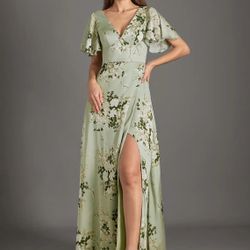 Azazie W24 Floral Green Dress And Garment Bag