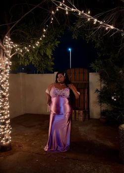 Purple Satin Formal Gown with Lace Bodice