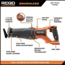 NEW RIDGID 18V Brushless Cordless Reciprocating Saw (Tool Only) R8647B