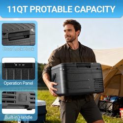12v Refrigerator 11 Quart, -4°F-68°F Electric Cooler for Car Portable Freezer with 12V/24V DC 100-240V AC, No Ice Needed, 45dB Quiet Portable Freezer 