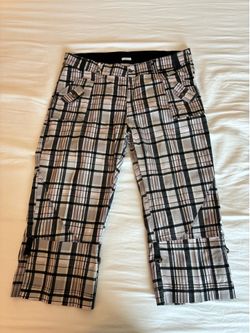 Women's Plaid Cropped Pants Black White Gray Straight Leg Mid Rise 25" Inseam 4X