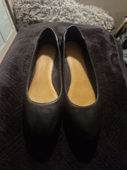 Black Leather Flats