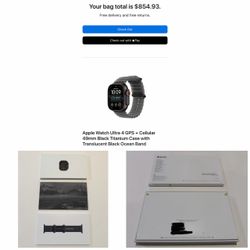 Brand new/sealed Apple Watch Ultra 4 GPS + Cellular Unlocked 49mm Black Titanium Case with Translucent Black Ocean Band.