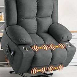 Oversized Power Lift Recliner Chair Sofa with Massage for Elderly, Fabric Recliner Chair, Spacious Seat, USB Port, Infinite Position, Detachable Cup H