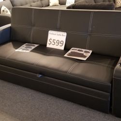 Brand New 85" x 68" Black Faux Leather Pullout Sofa Bed