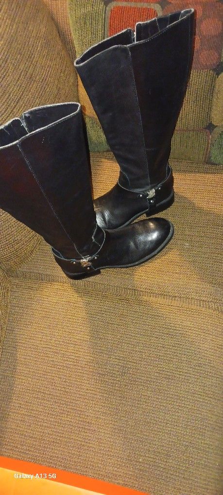 Vince Camuto Black Boots, Size 7.5 Women, Black Leather Riding Boots