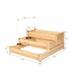 R4) 3-Tier Raised Garden Bed, Wood Elevated Planter Box with 3 Dividable Bed Kit, Outdoor Above Ground Garden Beds for Plants Herbs Vegetables, Stacka