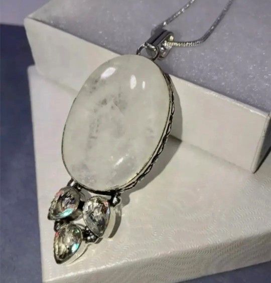 Natural Moonstone & Rainbow Aqua Quartz Necklace New!