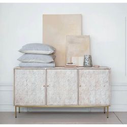 Creative Co-Op Olvan 69” Carved Wood Sideboard / Buffet Cabinet – New Open Box Delivery Available
