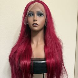 Red Human Hair Lace Frontal Wig 
