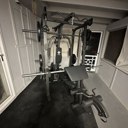 Vesta Fitness Smith Machine 2001 w/Bench Attachment | 230lb Bumpers Weights | 7ft Olympic Bar | Fitness | Gym Equipment | FREE DELIVERY🚚 