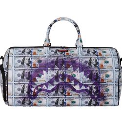 Sprayground Purple Money Print Duffel Bag BILLIONS IN THE BANK DUFFLE