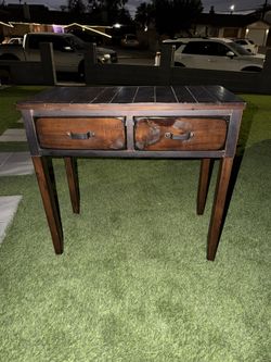 rustic wood and iron console table