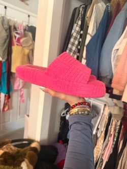 Hot Pink Fuzzy Platform Slide Sandals