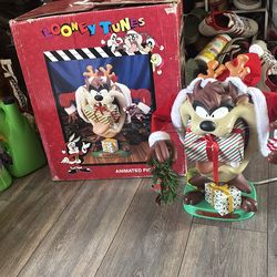 Taz Vintage Christmas Looney Tunes Tasmanian Devil Animated Figure 18" 1996 With Box