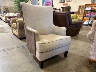 WAMEK Woven Beige Wingback Accent Chair