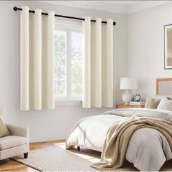 MIULEE Cream 100% Blackout Curtains for Bedroom 63 Inch Long, 2 Thick Layers Thermal Insulated Black Out Window Curtains with Black Liner, Noise Reduc